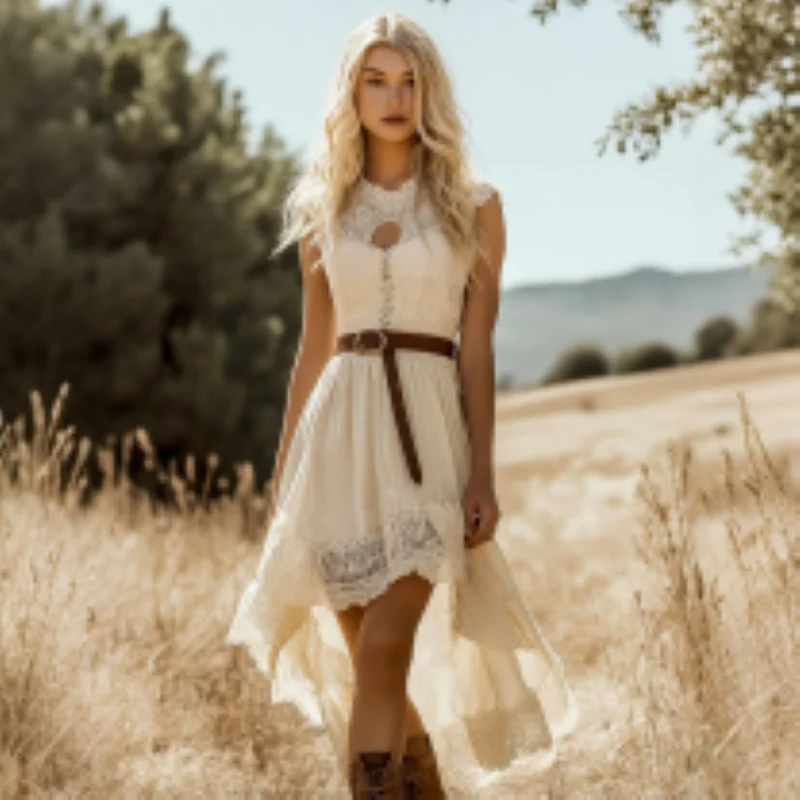 Romantisches Boho-Kleid mit Spitzenbesatz, ärmellos, für Sommer, Strand, Hochzeitsgäste, elegantes Kirchen- und Party-Maxikleid