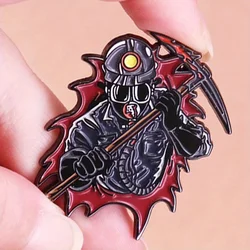 Horror Death Scythe Brooch Killer Miner Enamel Pin Badge Creepy Spooky Collector Gift