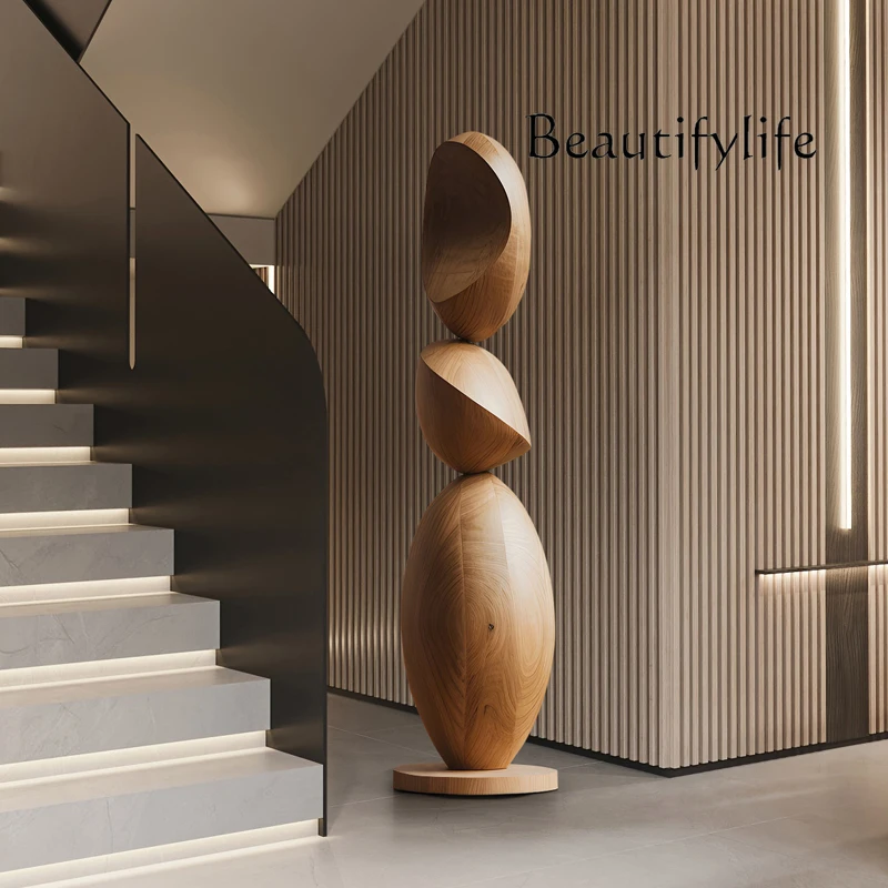 Entrance abstract wood carving floor-to-ceiling large ornament B & B hotel clubhouse decoration sculpture art installation