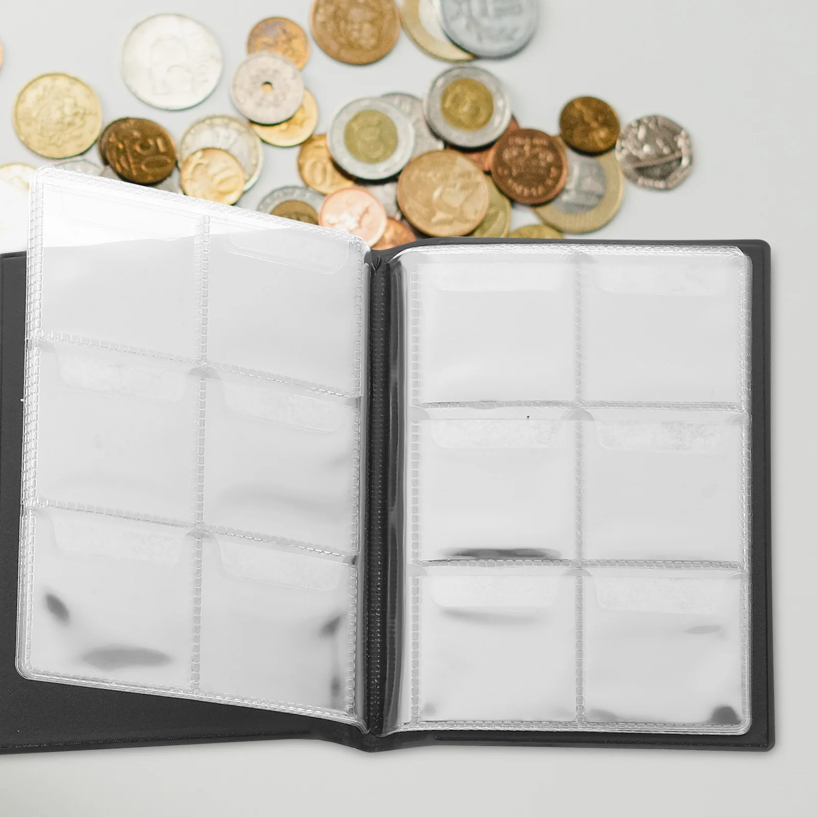 Libro de colección de monedas conmemorativo, suministros para álbum de fotos negro rosa, soporte de bolsillo versátil, almacenamiento de monedas de protección portátil