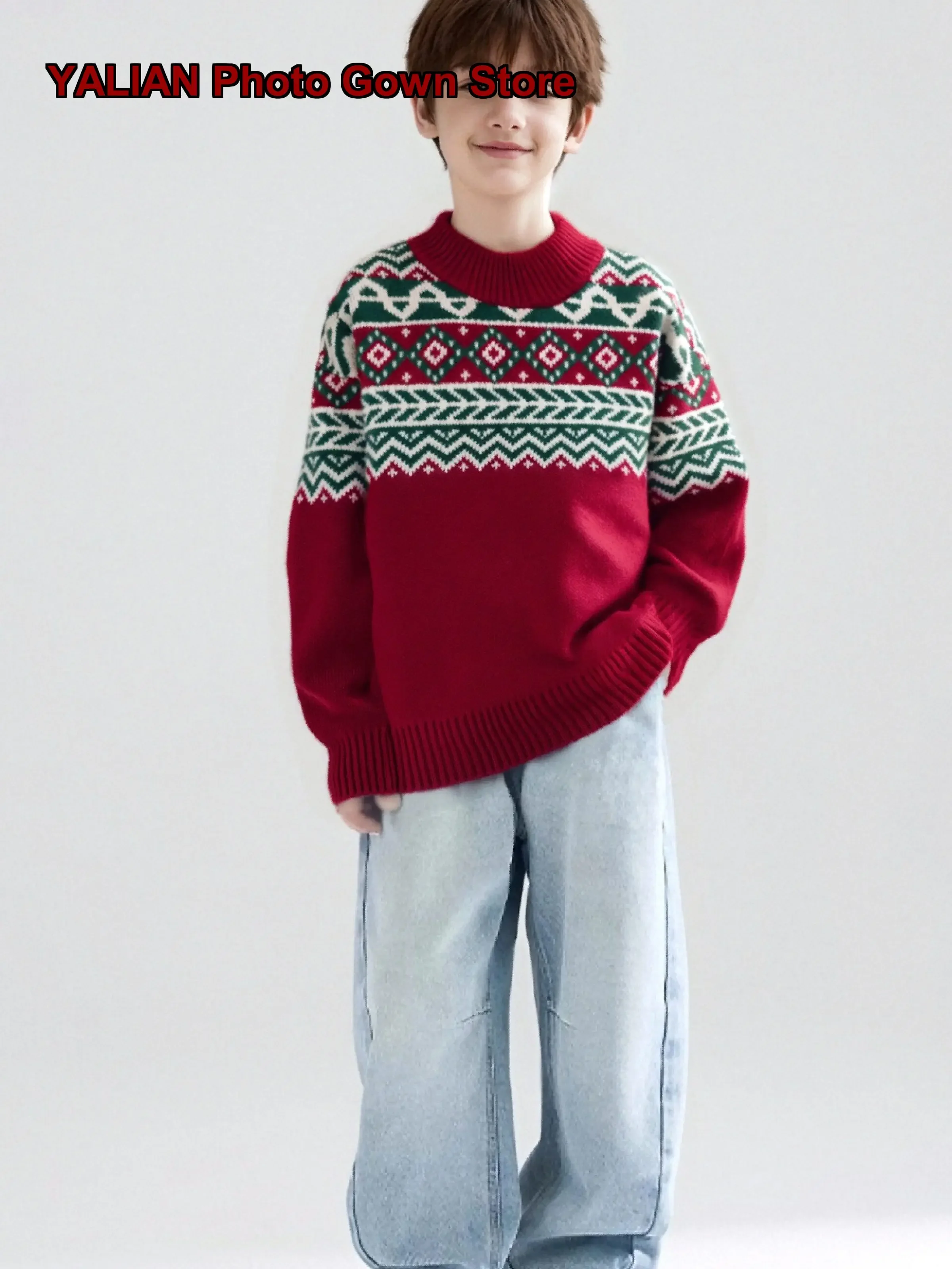 Boys Pullover Sweater Spring Autumn Loose Style Fashionable Contrasting Colors Round Neck Knit Top