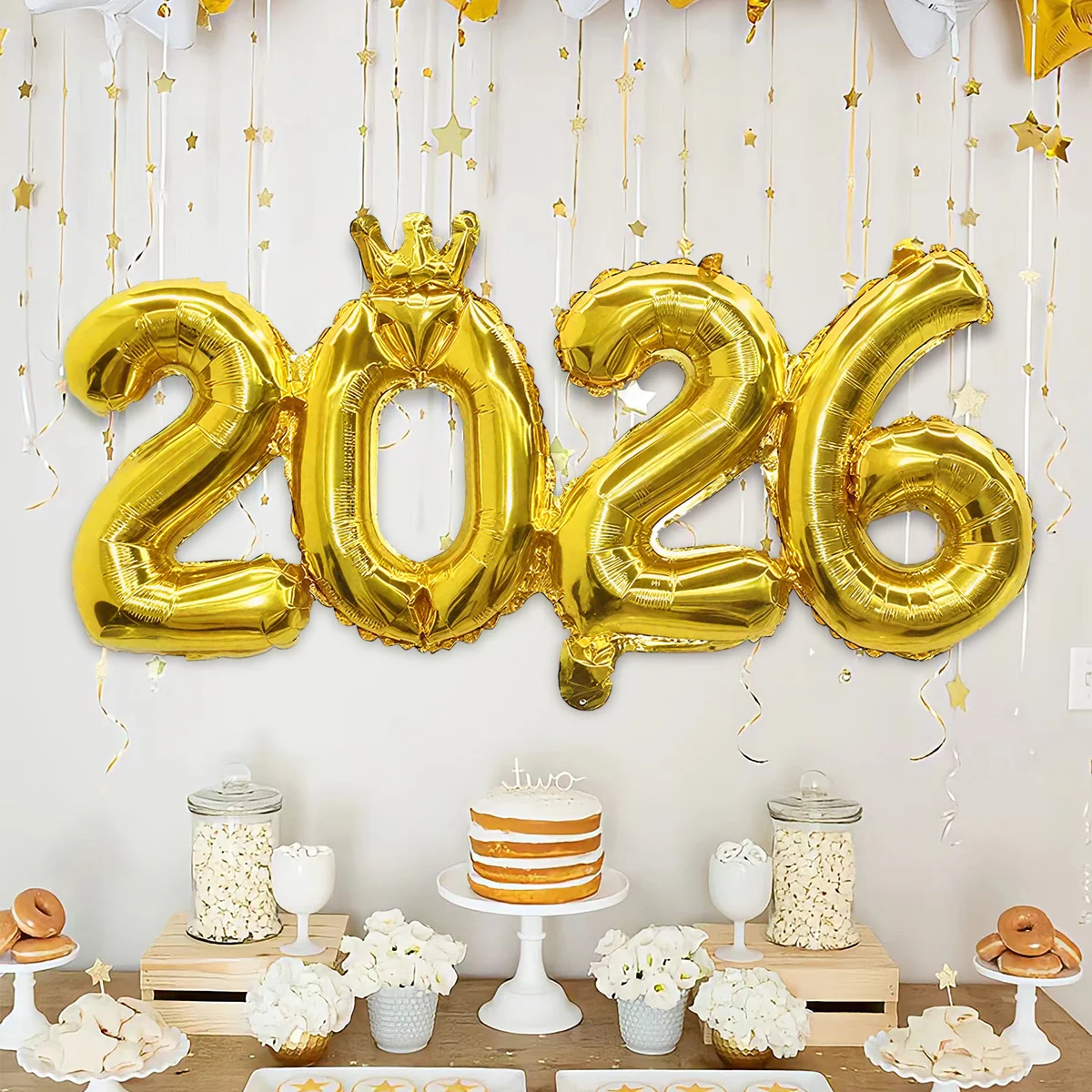 مجموعة واحدة من بالونات الذهبي المتصلة بأرقام 2026، مناسبة لترتيب ديكورات مشهد العام الجديد، زينة السنة الجديدة 2026 #1