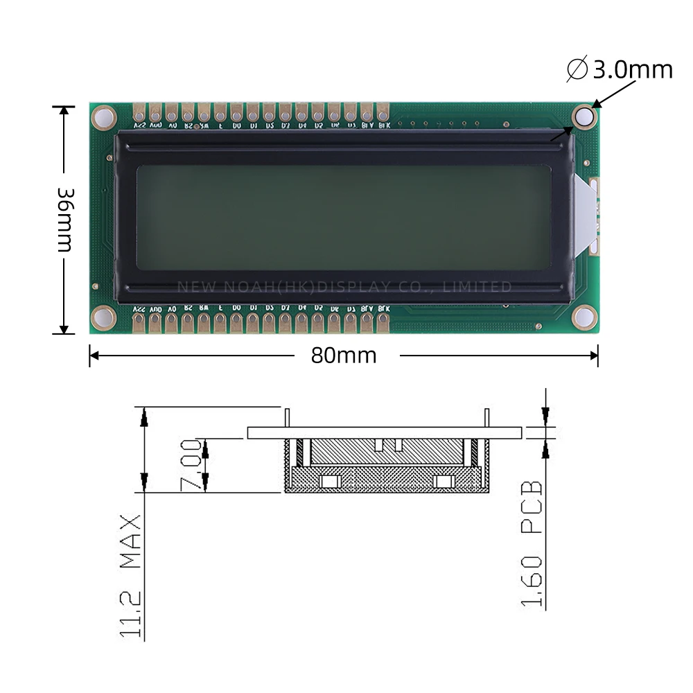 유럽 오렌지 라이트 블랙 문자 LCD 화면, 품질 보증 1602 LCD 더블 로우, 16PIN, 64x16MM, AIP31066L 문자, 1602W-6