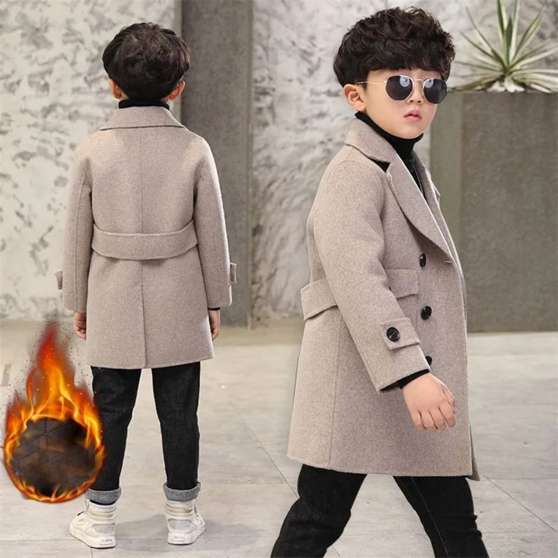 Children Boys Girls Wool Coat Jacket Outerwear 2023 Newest Thicken Plus Velvet Winter Autumn Cotton Children\'s Clothing Unisex