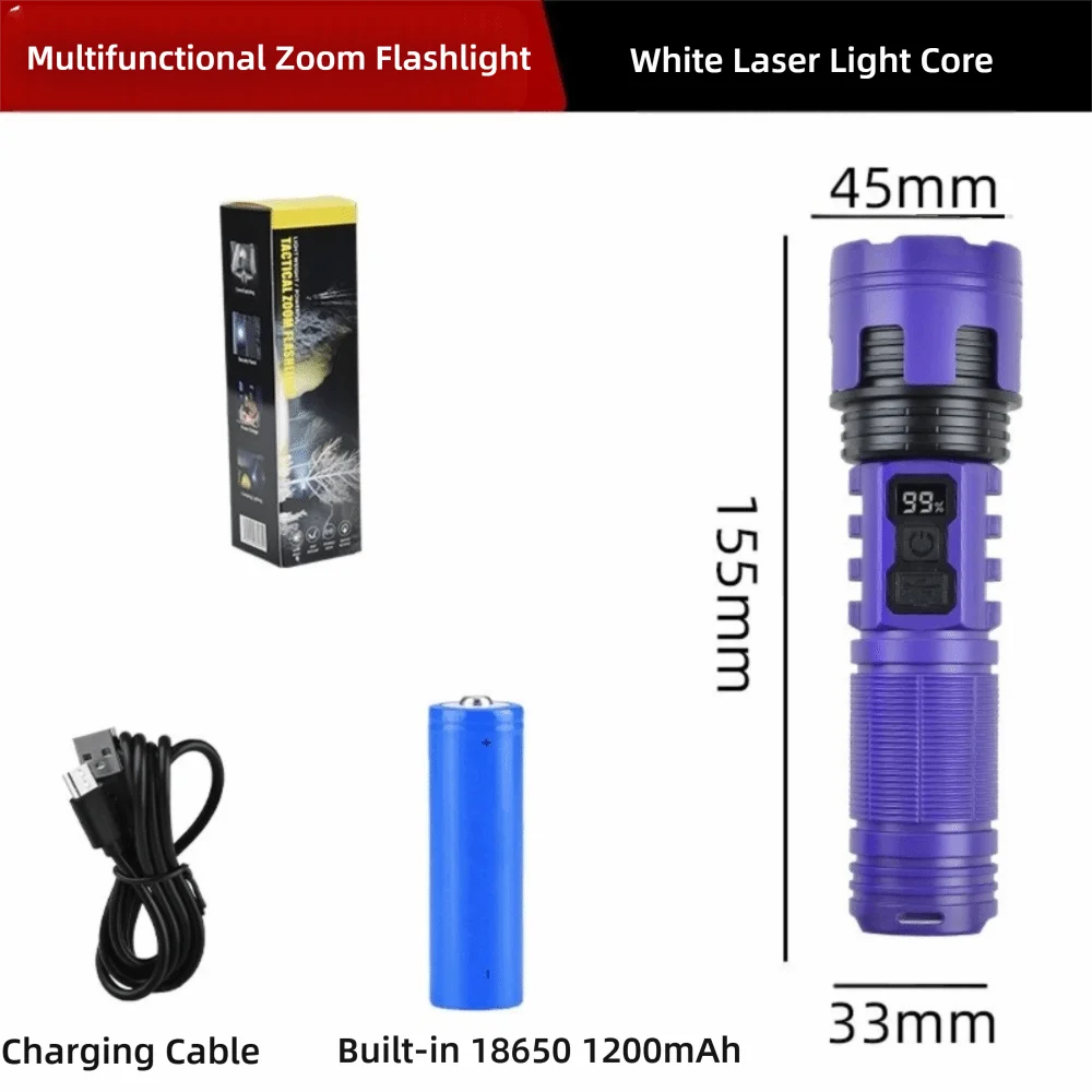 

Portable Powerful LED Flashlight with Digital Display COB Side Light Zoom Torch Camping Lantern Outdoor Lighting