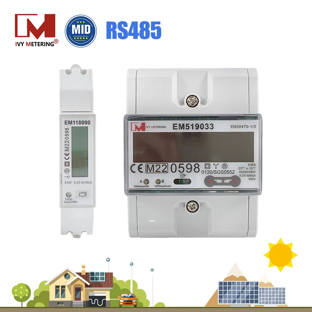 EM118089 90 91 EM519032 33 24 3-fazowy RS485 Modbus niemiecki Eichrecht standardowy dwukierunkowy kompaktowy licznik energii ze średnią aprobatą