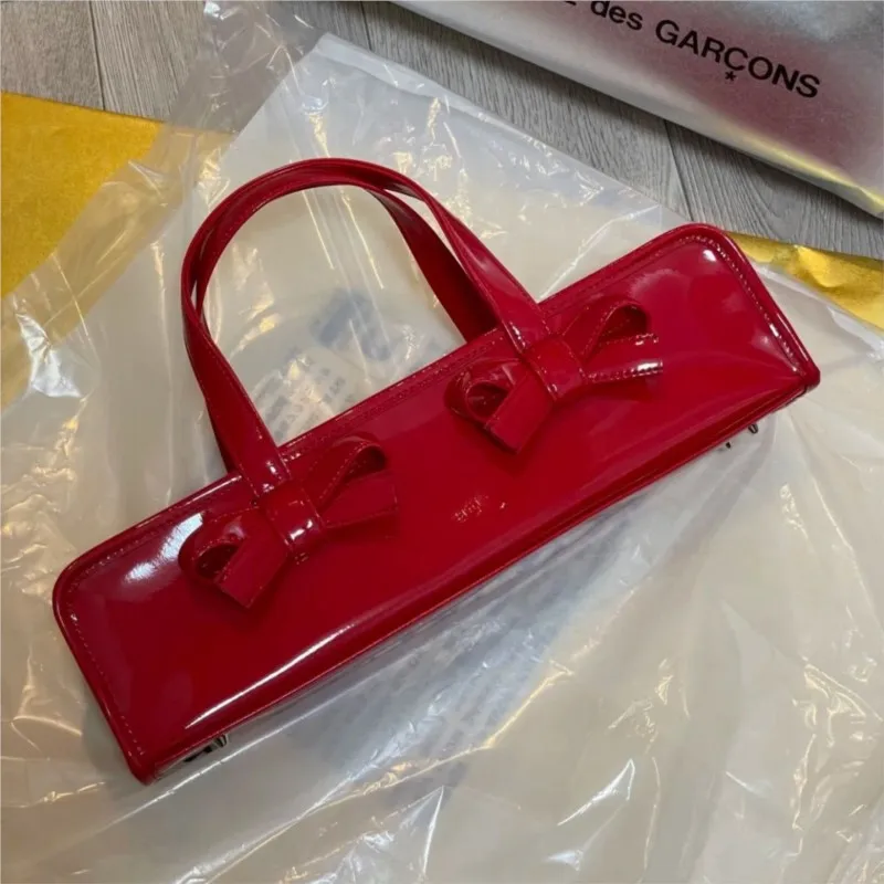 JIAERDI Retro Bow Red Y2k Hand Bag Purse Women Hot Girls Leather Zipper Shoulder Bags Ladies Fairy Core Aesthetic Underarm Bag