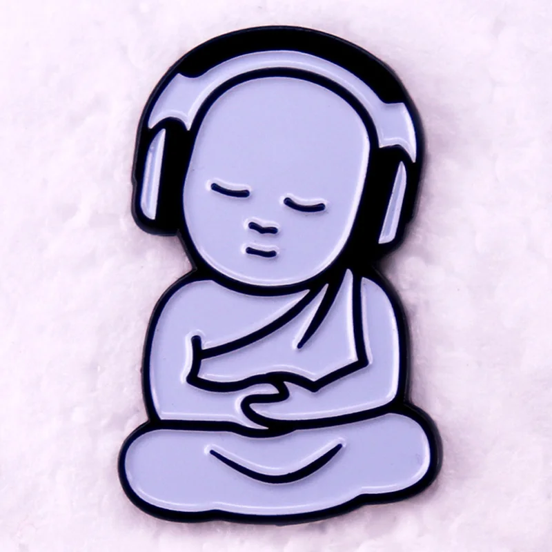 Headphones Buddhist Monk Badge Enamel Pin Brooch