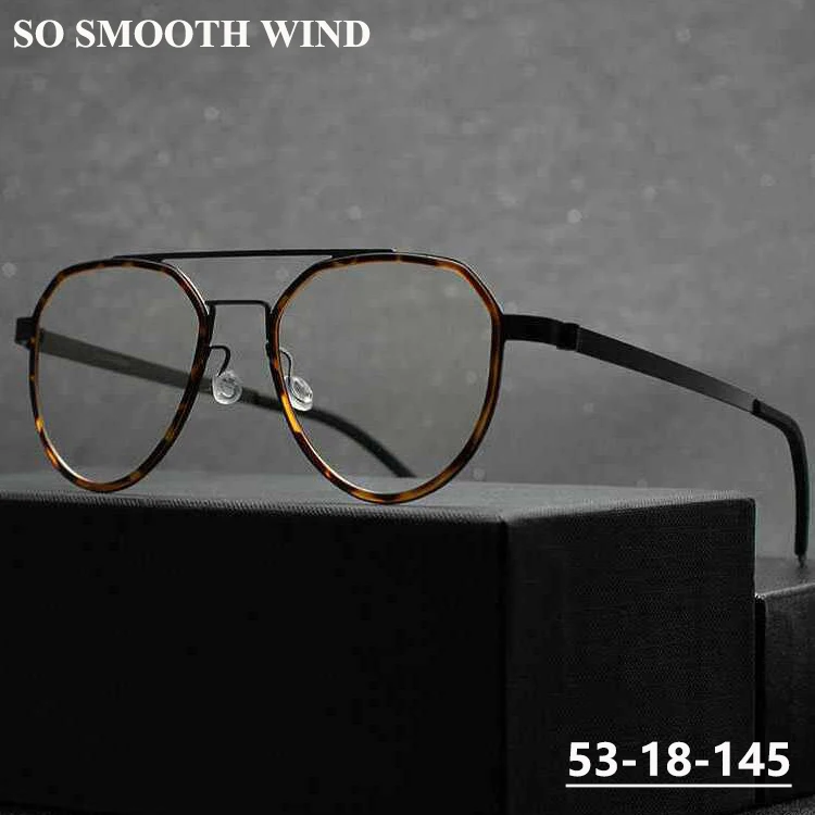 Denmark Brand Screwless Pilot Eyeglasses Glasses Frame Men Women Gafas Eyewear Double Beam Ultralight Titanium Strip Design 9745