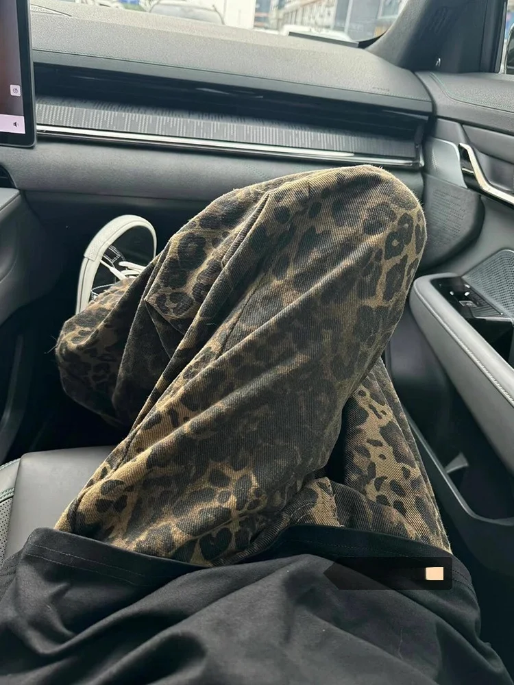 

Широкие джинсы с леопардовым принтом American High Street, женские модные свободные брюки в стиле ретро, прямой крой, утягивающие брюки