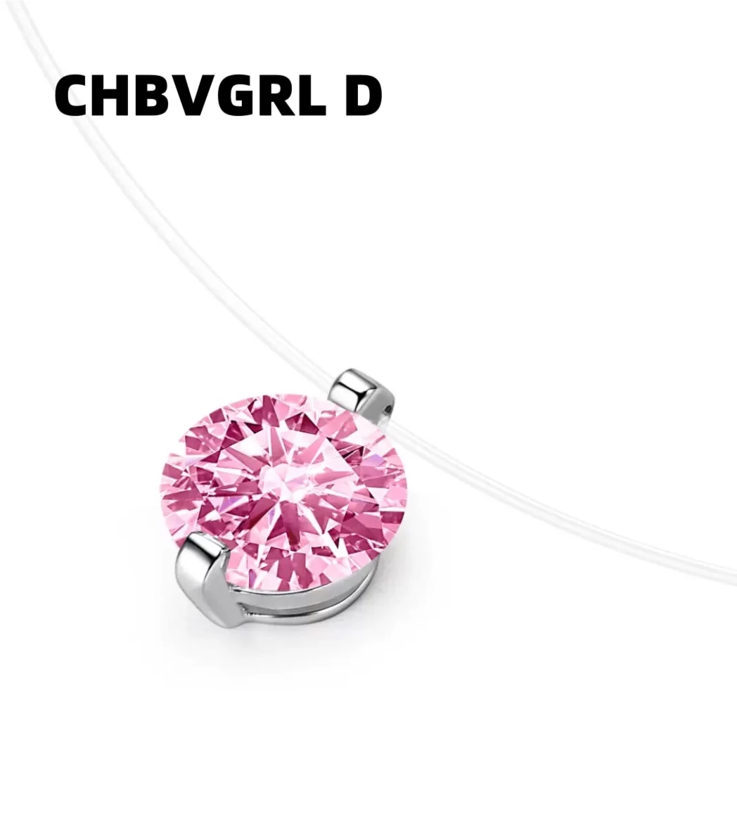 

[Mermaid Tears Pink] 925 Sterling Silver 2 Carat Pink Diamond Invisible Necklace Mermaid's Tears Sweet Princess Style Dopamine