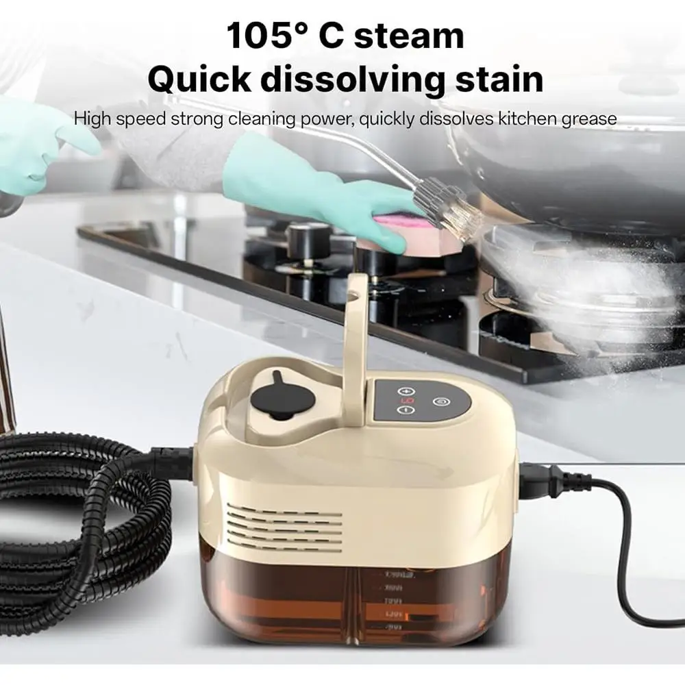 Ручной пароочиститель для нескольких поверхностей 1500 Вт 105 ℃   Высокотемпературный 6-уровневый регулируемый сенсорный экран с 6 аксессуарами для глубокой очистки
