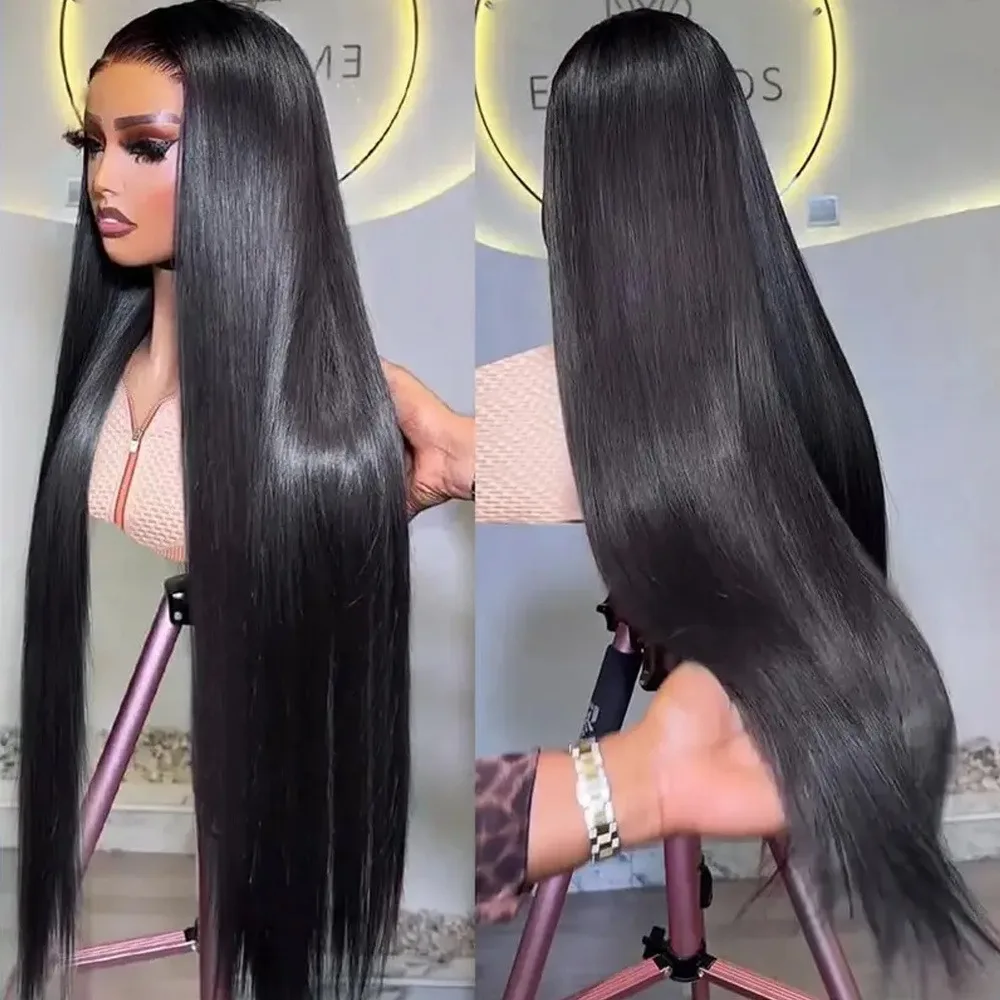 Perruque Lace Front Wig 13x4 de densité 200%, cheveux humains brésiliens, pré-épilés avec des cheveux de bébé, perruque noire lisse pour femmes, aspect naturel