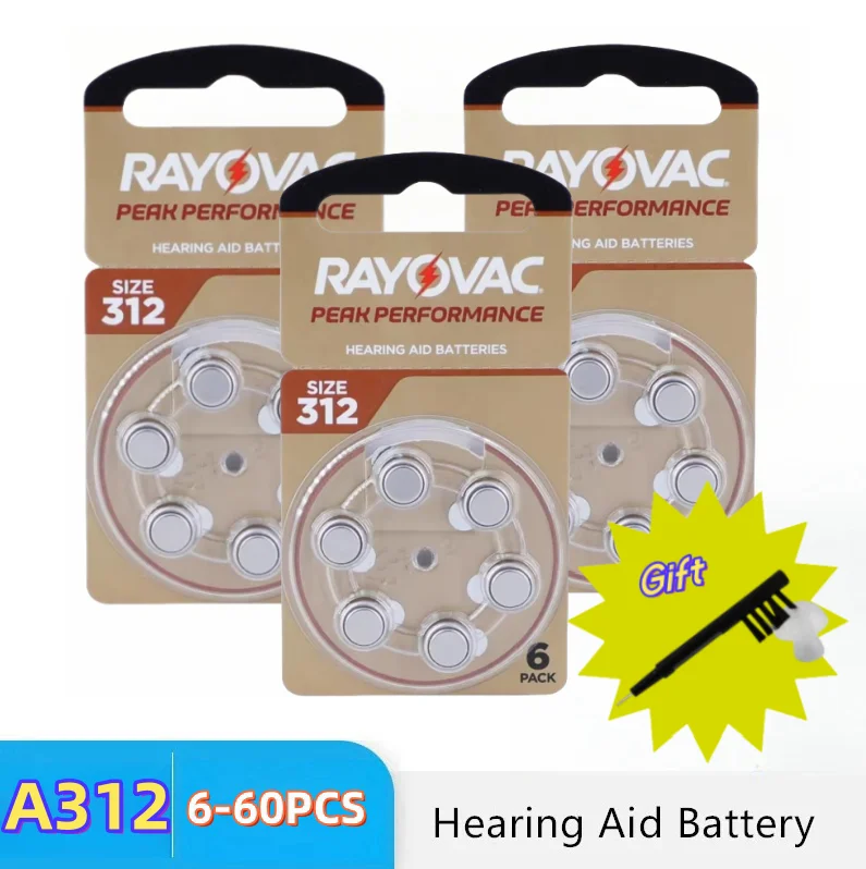 

6-60PCS Hearing Aid Batteries RAYOVAC PEAK 1.45V 312 312A A312 PR41 Zinc Air Battery For BTE CIC RIC OE Hearing Aids