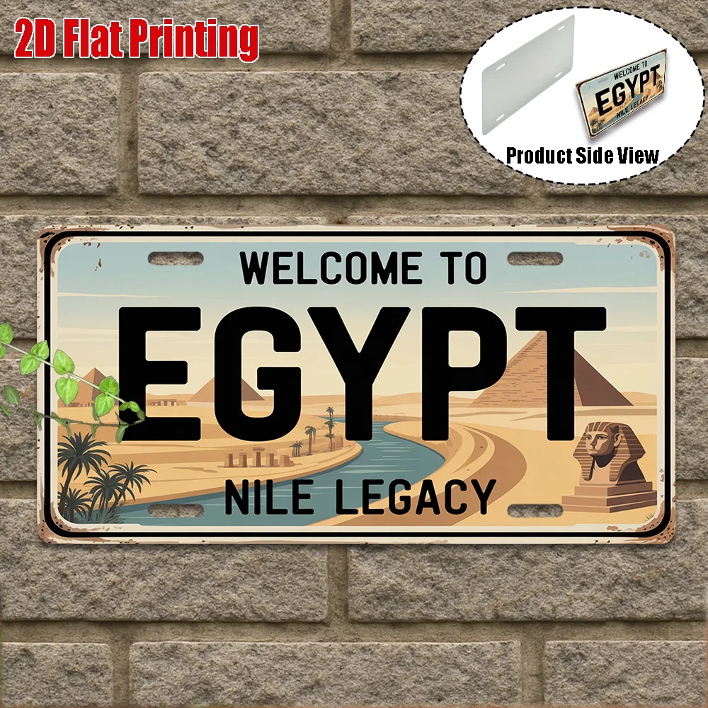 2D Flat,1pc, Vintage Aluminum Sign, Only for Decoration, Outdoor Wall Art , Welcome to Egypt Sign, Nile Legacy Decor