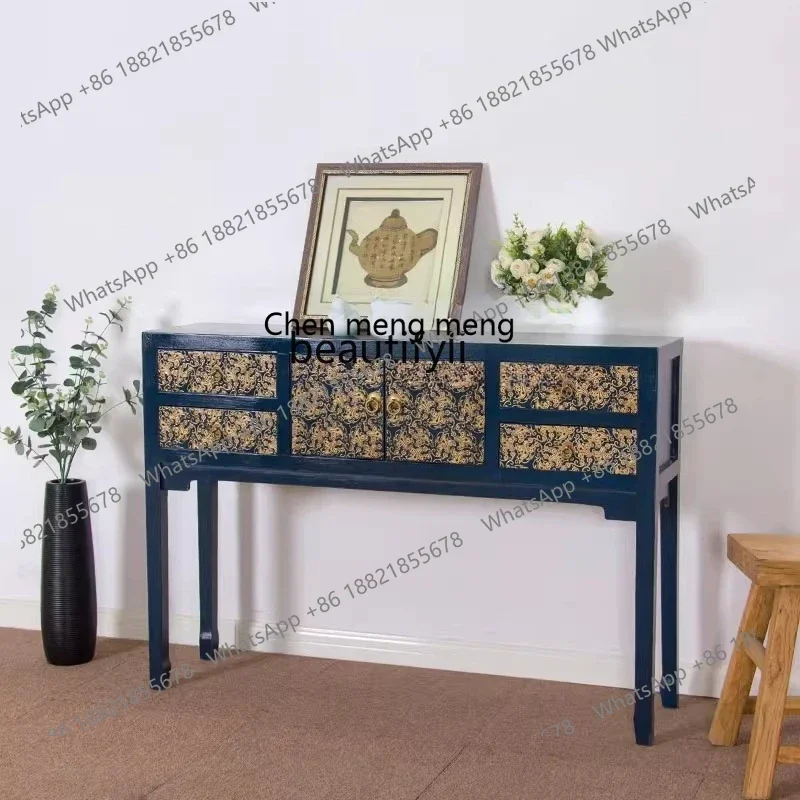 ss8350 New Chinese-style gold-painted strip case entrance simple solid wood antique storage strip several sides dresser