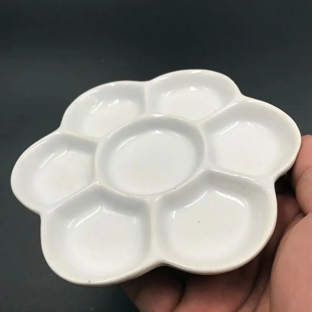 Ceramic Paint Palette Tray White Portable Porcelain Palette 6/7 Grid Flower Shaped Plum Blossom Paint Plate for Artist