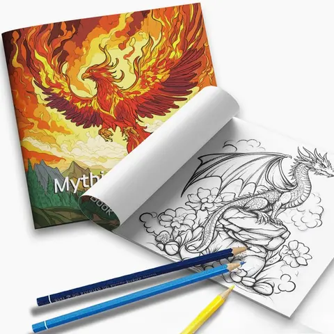 Mythical Animals Coloring Book Majestic Fire Phoenix Mountain Forest Stress Relief Drawing Book