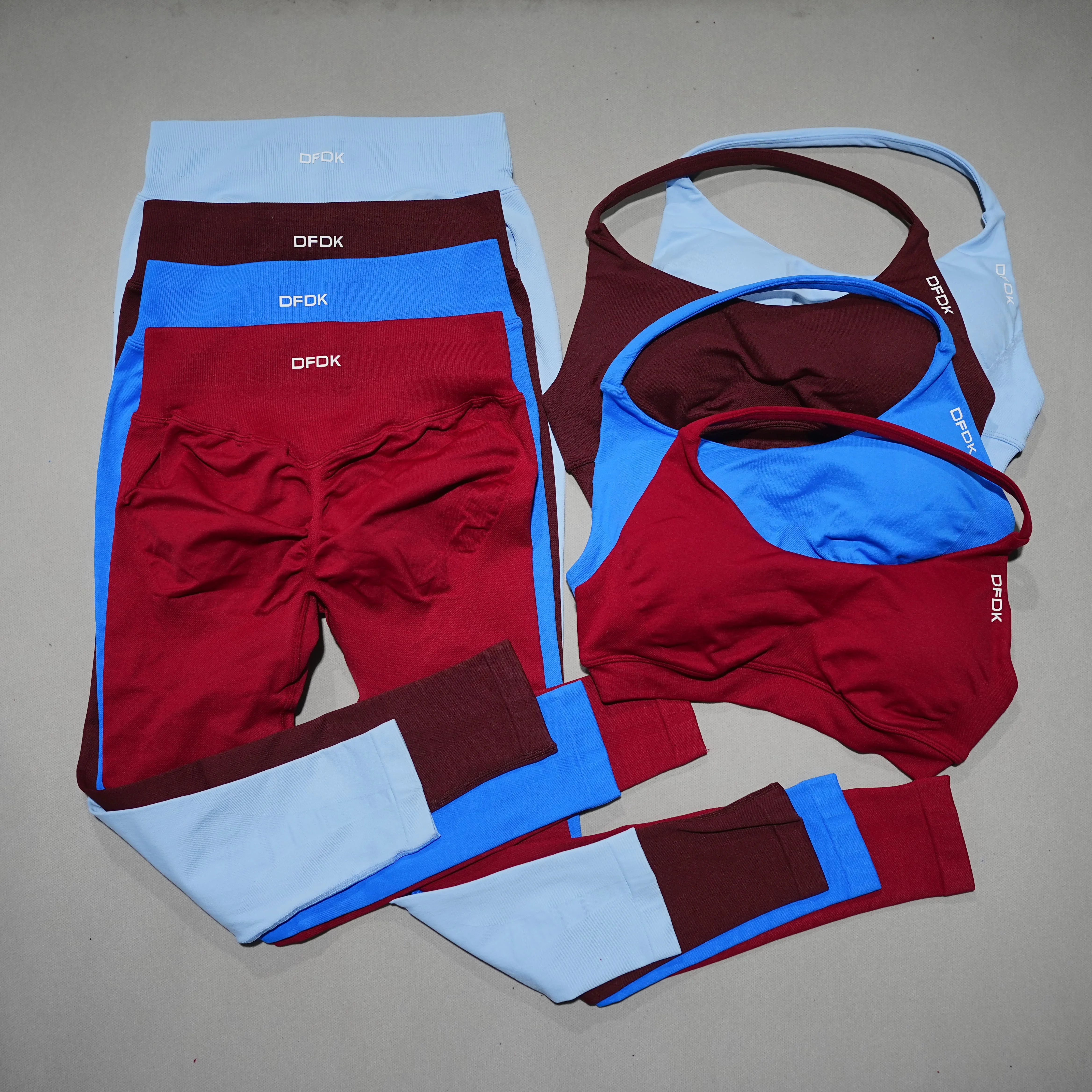 DFDK Trendy Women 2Pcs Workout Suit Lace Up Sports Underwear Seamless High Waist Yoga Pants Gym Casual Sportswear