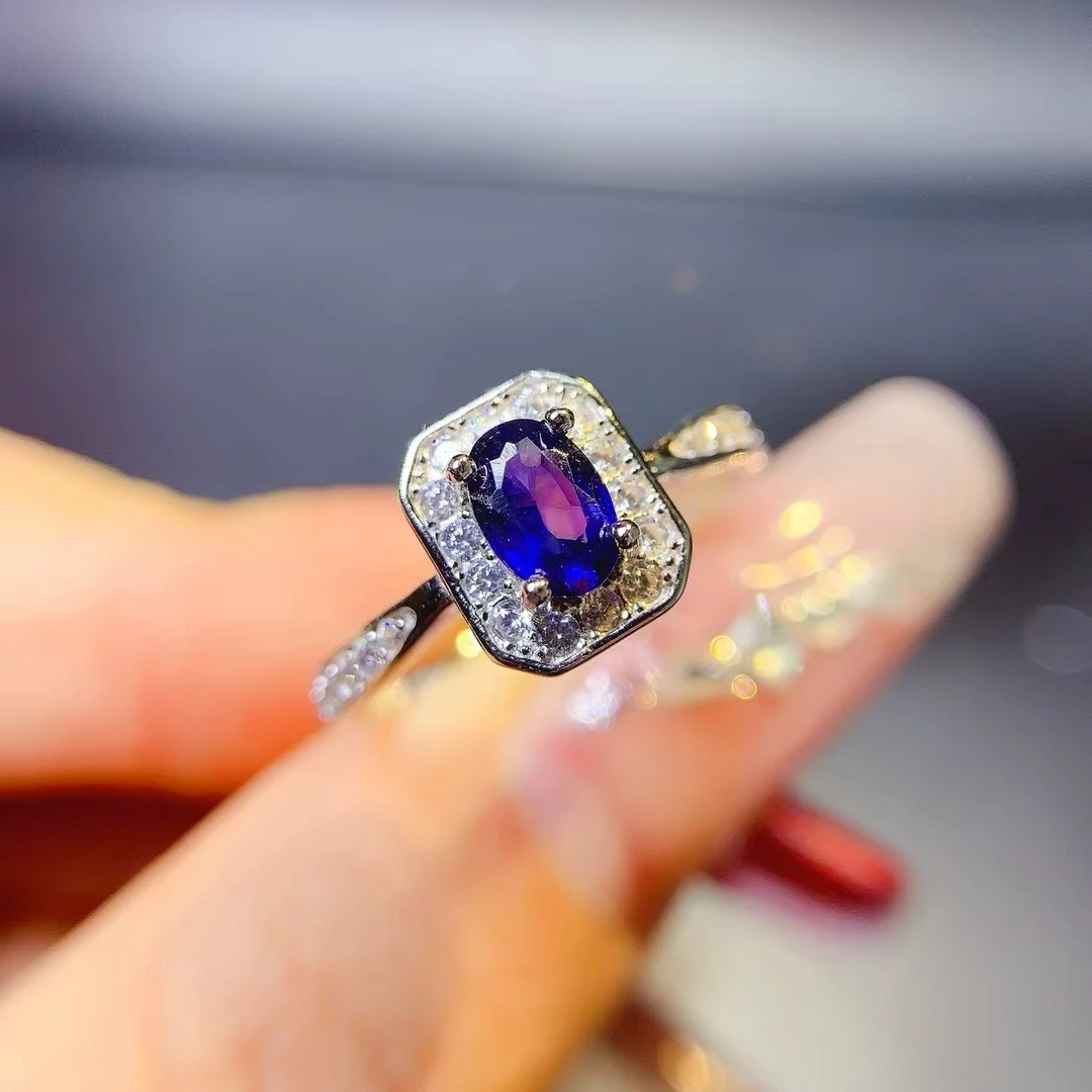 KJJEAXCMY Natural Sapphire Ring S925 silver , electroplated locking color process, high clarity Full of luster Support testing