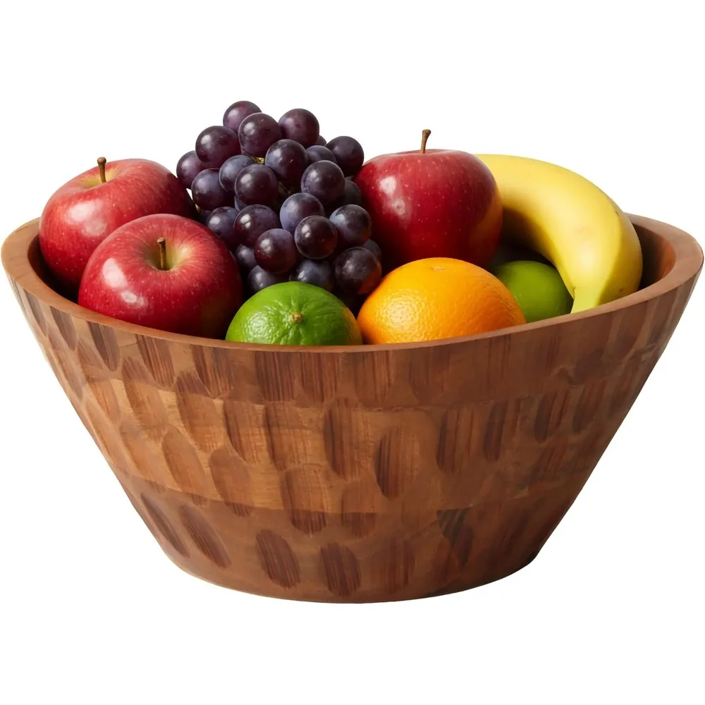 

Large Natural Acacia Wood Fruit Bowl, 11" Kitchen Counter Decor for Snacks and Centerpieces