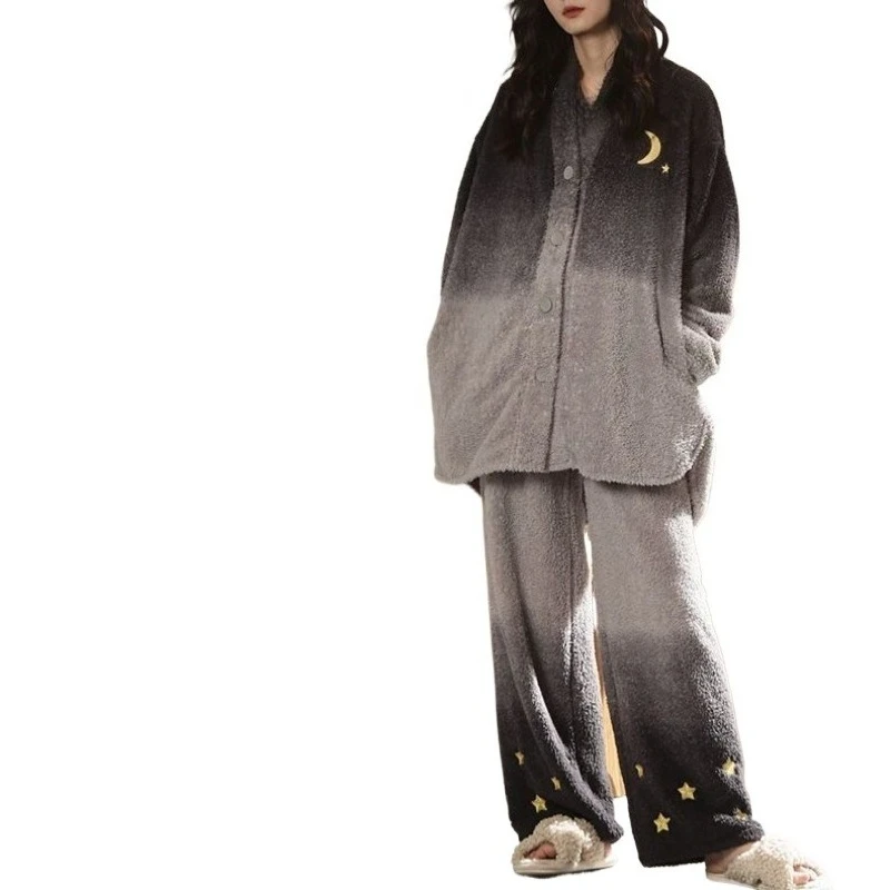 

Fat Mm Extra Large Size Coral Fleece Pajamas Women's 145KG Autumn and Winter Thickened Fleece Loungewear Can Be Worn Outside Set