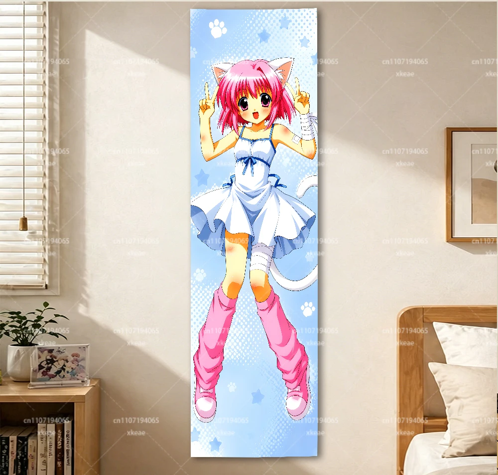 Tokyo Mew Mew Ichigo Momomiya Vertical Long Tapestry, Anime Cat Girl Wall Hanging, Slim Rectangle Wall Cloth, Otaku Bedroom Dorm