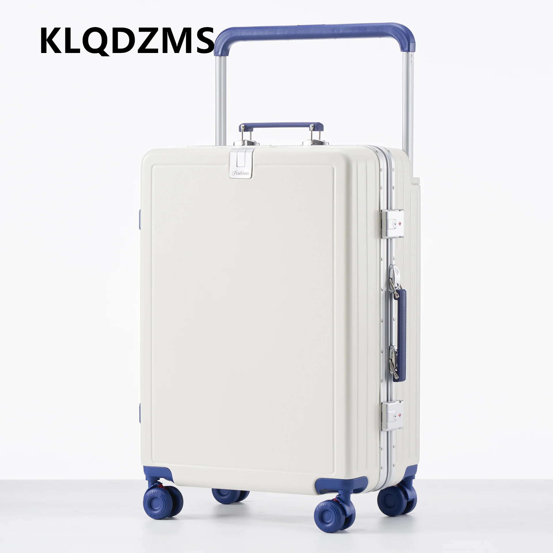 KLQDZMS ABS + PC حقيبة الألومنيوم الإطار الصعود صندوق المرأة حقيبة تروللي بعجلات طالب مزيج حالة 20 "22" 24 "26 بوصة المقصورة الأمتعة