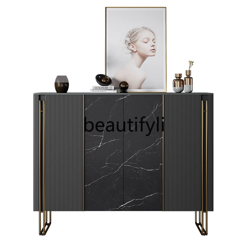 

shoe cabinet entrance cabinet integrated Italian light luxury modern simple storage side cabinet partition black rock slab