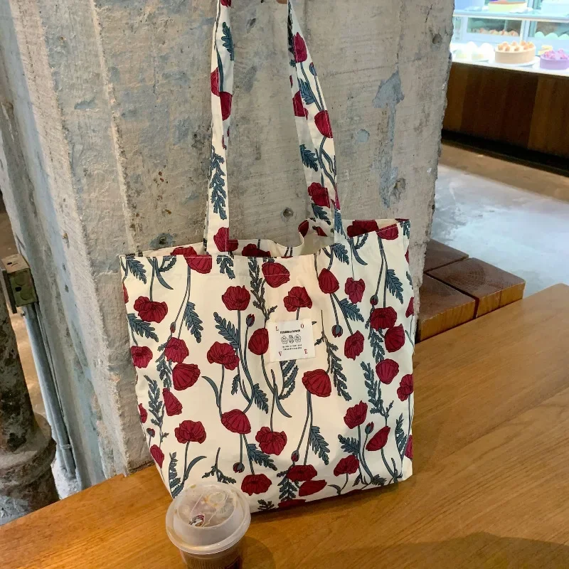 

Canvas Floral Shoulder Bag Large Capacity Printed Shopping Bag Female Fashion Casual Open Handbag Bags for Women 2024 New Tote