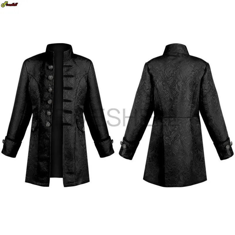 Crianças Medieval Jacket Costume Meninos Príncipe Jacquard Stand Collar Larp Viking Victorian Renaissance Stage Performace Jacket Coat