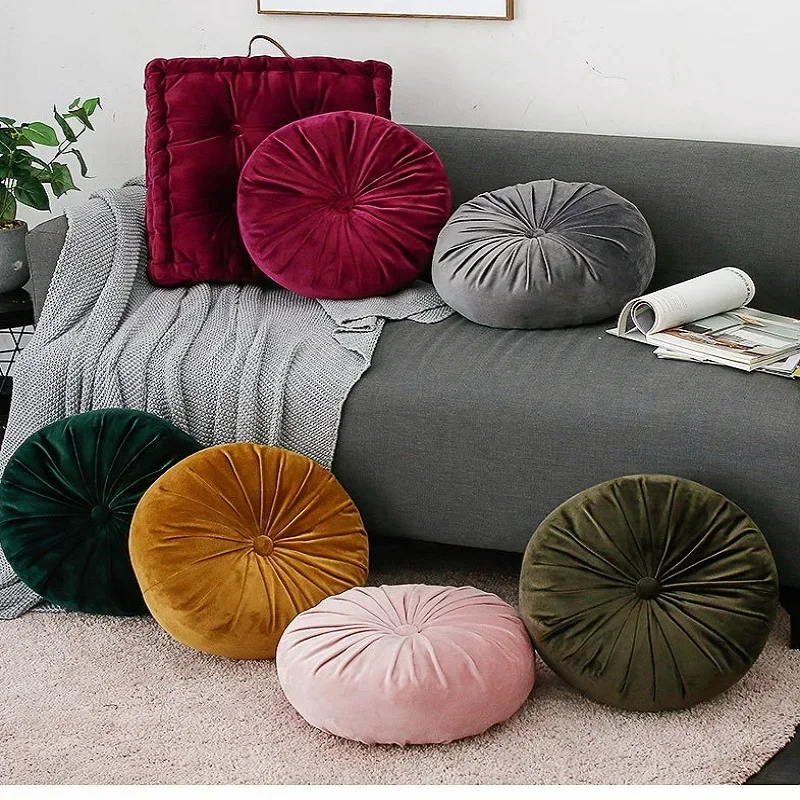 Sitzkissen, Sofakissen, Luxuriöses Niederländisches Samt-Plissee-Kürbis-Sitzkissen für Couch und Boden