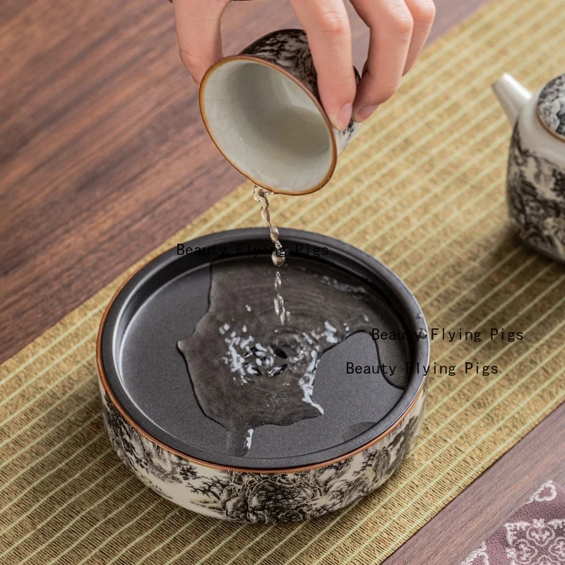 1pc Ceramic Teapot Tray Desktop Small Coffee Table Tray Dried Fruit Platter Kung Fu Tea Set Accessories Drain Small Tray