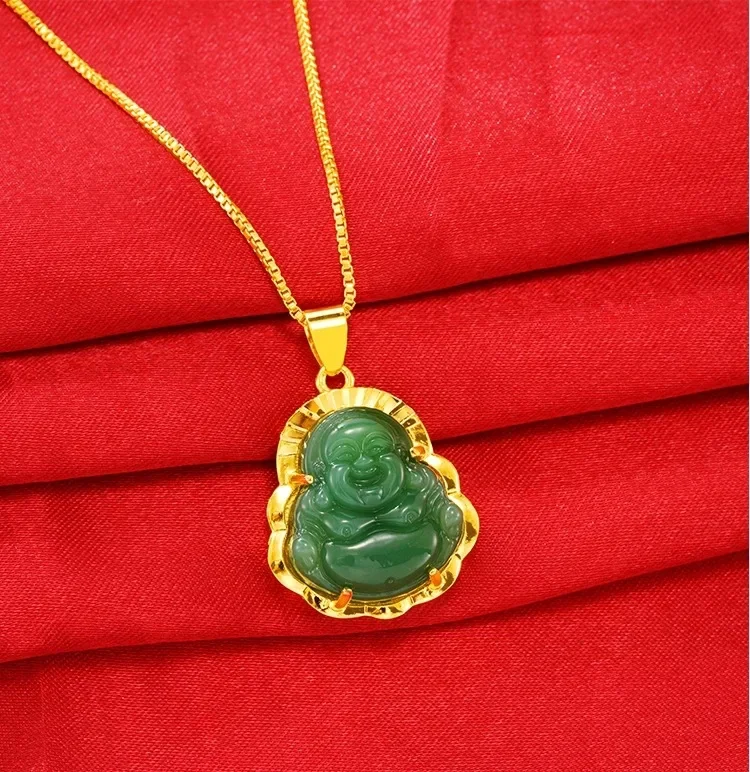 Women's pendant 9999 24K real gold Maitreya jade pendants necklace gold Hotan Jade gold inlaid jade inlay