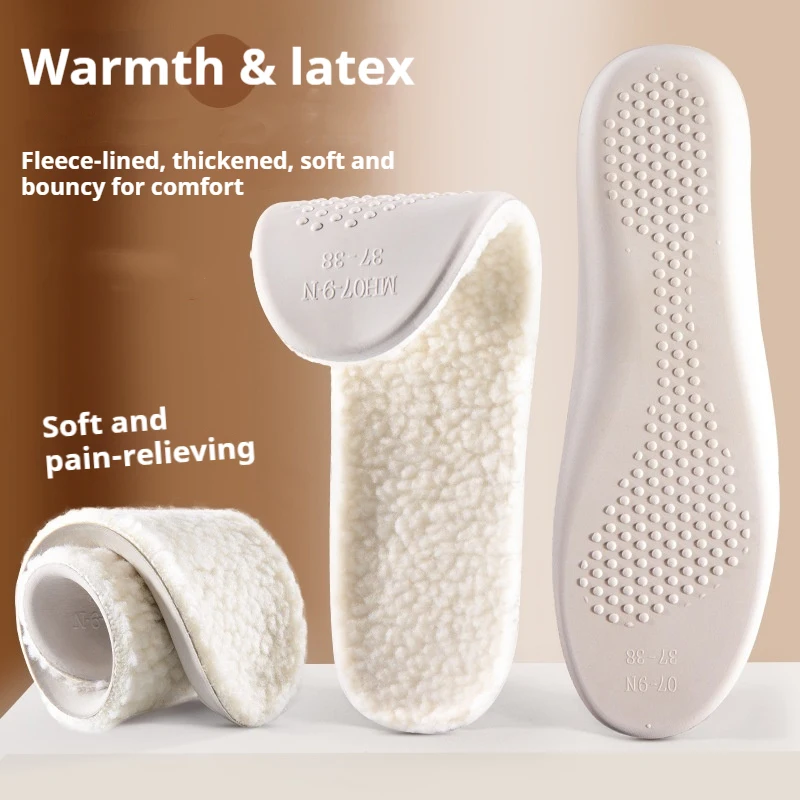1 Pair Latex Lambswool Warm Insole Cotton Shoes Warmth Shock-Absorbing Insoles Soft Shoe Sole Thick Plush Comfortable Shoe Pad