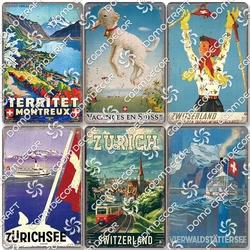 Switzerland Scenery Plaque Tin Sign Metal Poster Zurich Montreux Rigi Alps Metal Plates Retro Wall Decor Cafe Living Room Home