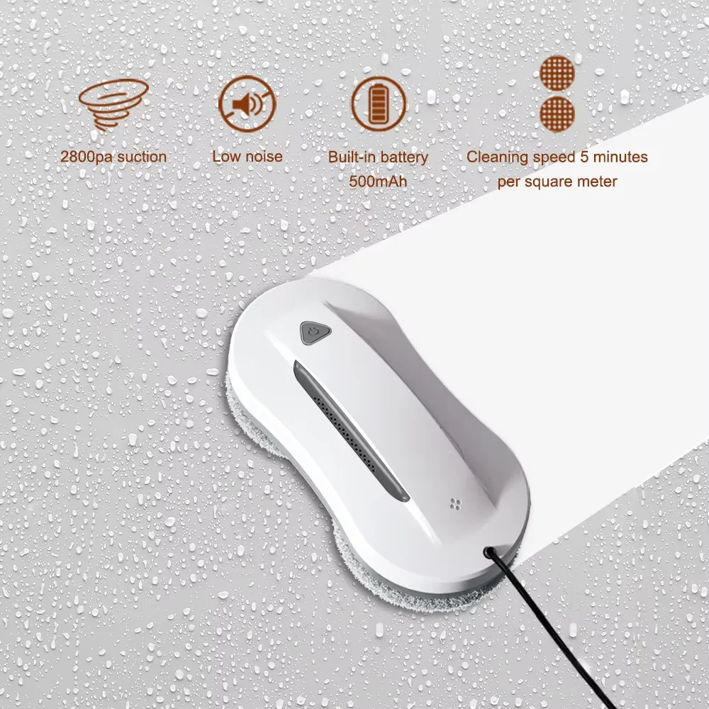 หุ่นยนต์ล้างกระจกหน้าต่างหุ่นยนต์ทําความสะอาดสองด้านสเปรย์น้ํา 2800Pa ดูดแบตเตอรี่ในตัว 500mAh เครื่องใช้ในบ้านอัจฉริยะ