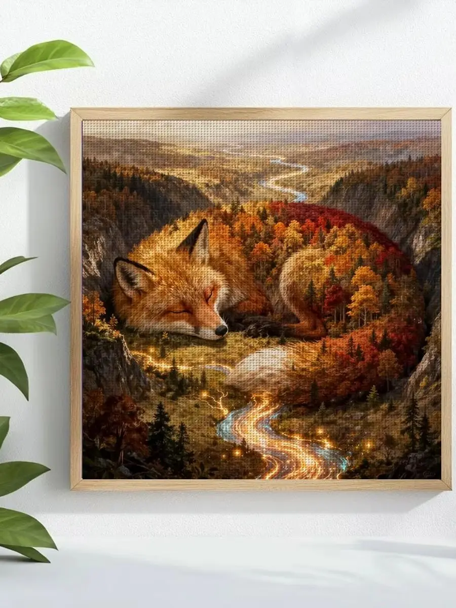 1 Stück 30x30 cm/11,8 Zoll Fuchs-Wald Gestempeltes Kreuzstich-Set DIY-Kit 11/14/16CT DIY-Stickset Kreuzstich-Set – Detail 1