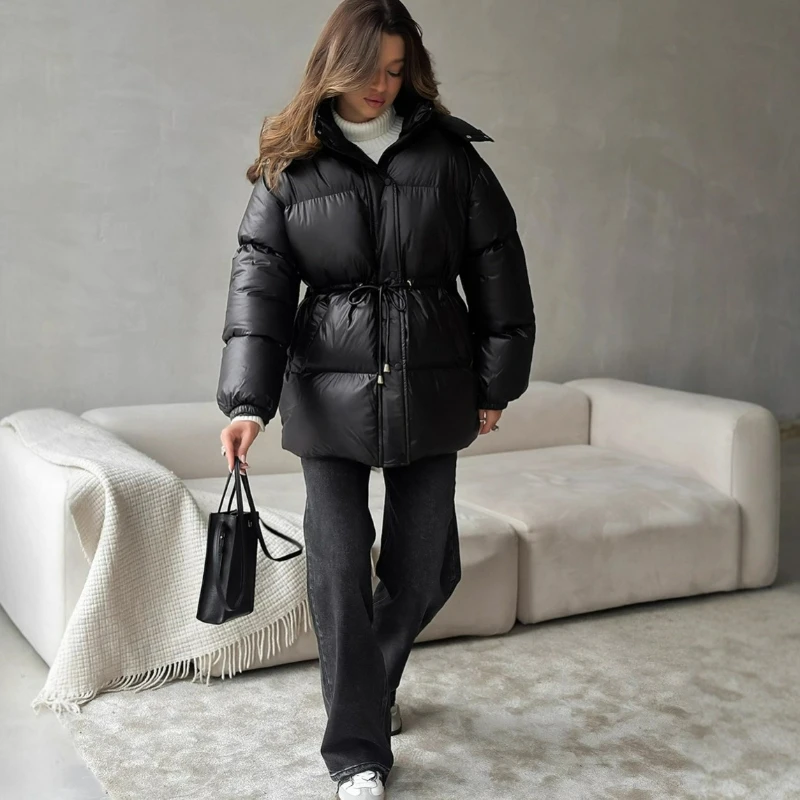 Short Parkas Women Tight Waist Jackets Zipper Hooded Thick Coat Casual Long Sleeve Pocket Jacket Y2k Streetwear Winter 2026