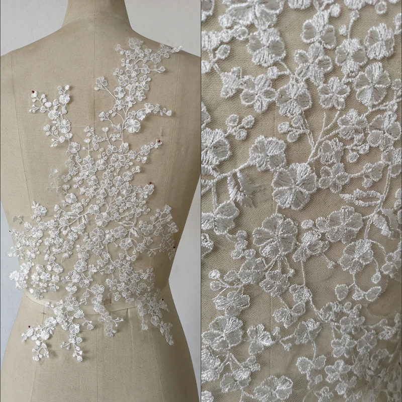 

Delicate Appliqué Floral Embroidered Lace Wedding Dress Lace Pair Floral Appliqué