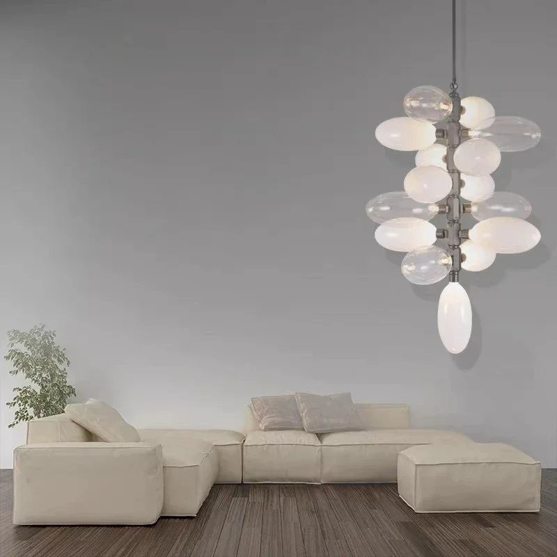 GHJUYIOL YECTSKI Modern Luxury  White Glass Grape Shaped Duplex Villa Chandelier, Living Room, Dining Room, Hotel Circular Decor