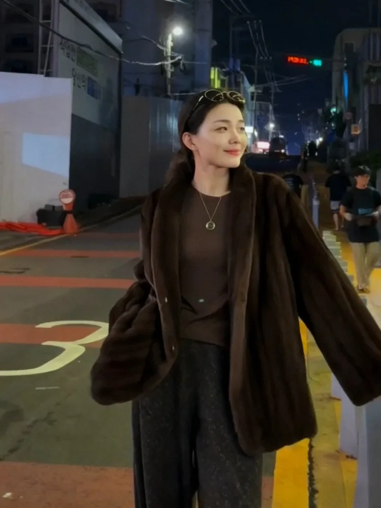 Chaquetas de felpa gruesas y cálidas de estilo coreano para mujer, abrigos de piel sintética holgados y versátiles de manga larga para invierno