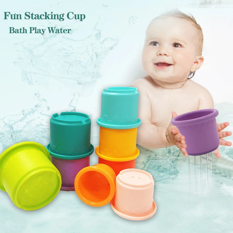 Baby Colorful Playing Stacking Cup Tower Toys Animal Cognitive Montessori Educational Toys Infant Bathroom Bath Play Water Game