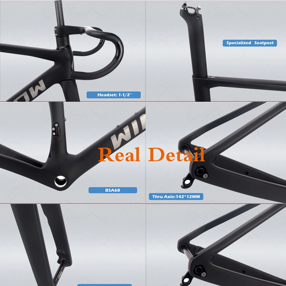 Winowsports Carbon Road Bike Frame Disc Brake 700*28C Full Hidden Cable Routing DI2 Carbon Fiber Road Frameset