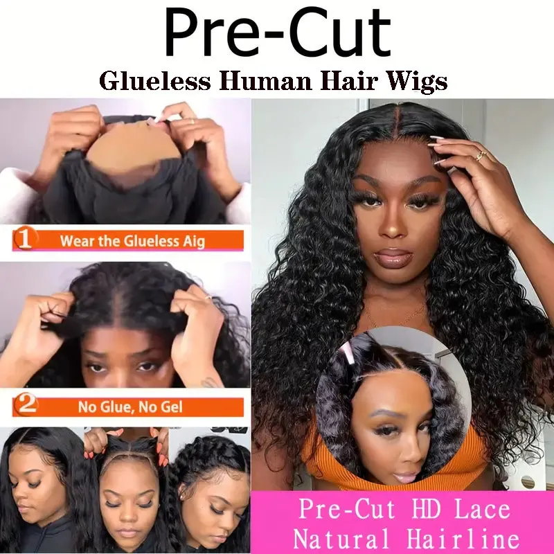 Water Wave Glueless Wig Human Hair Ready To Wear Pre Cut 5x5 Lace Closure Wig Pre Plucked Brazilian Curly Human Hair Wig