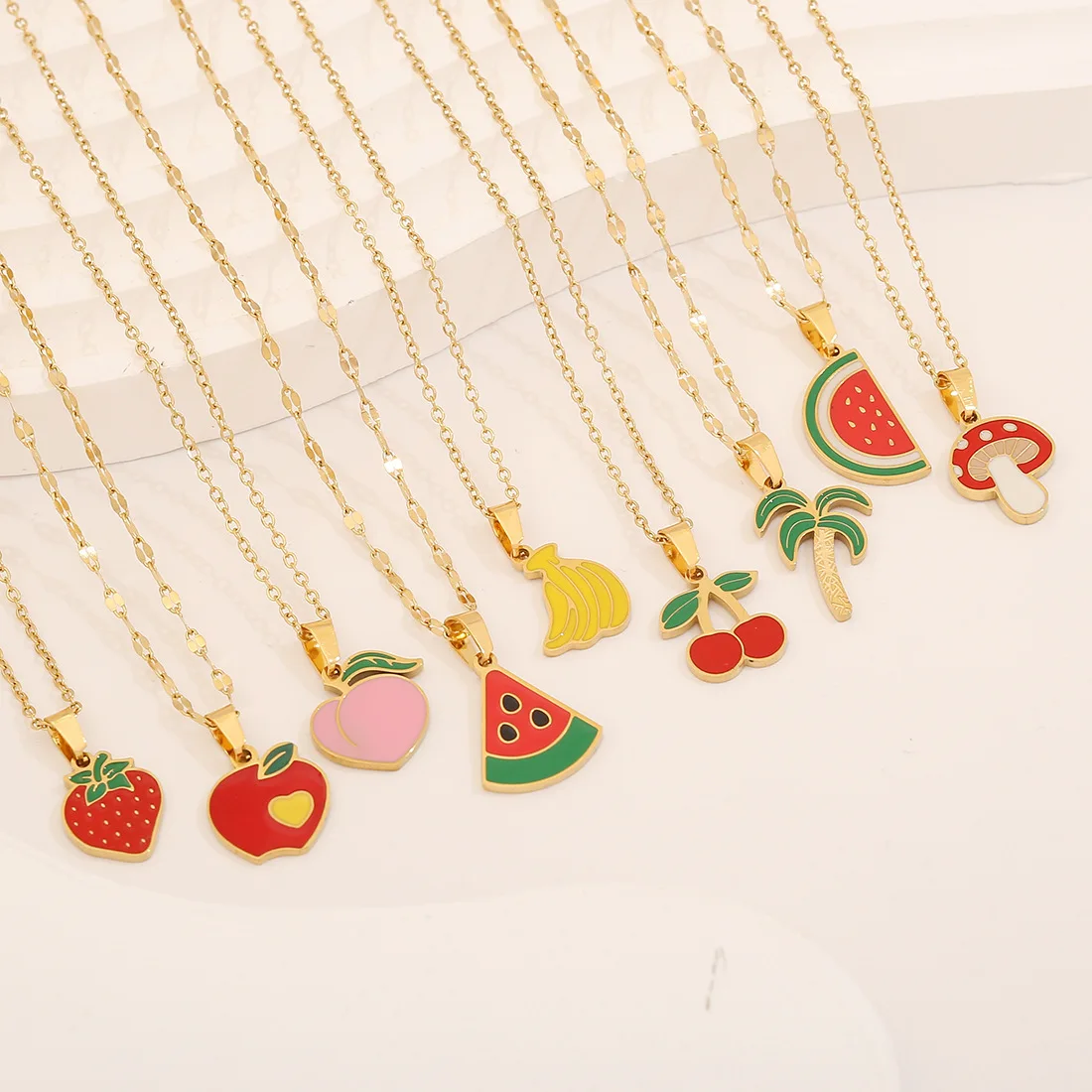 Pedina Cute Stainless Steel Strawberry Cherry Fruit Pendant Necklace For Women New Trend Simple Neck Chain Jewelry Gift  N1462