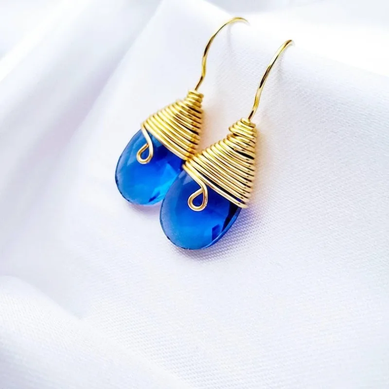 Blue pendant earrings, long teardrop earrings
