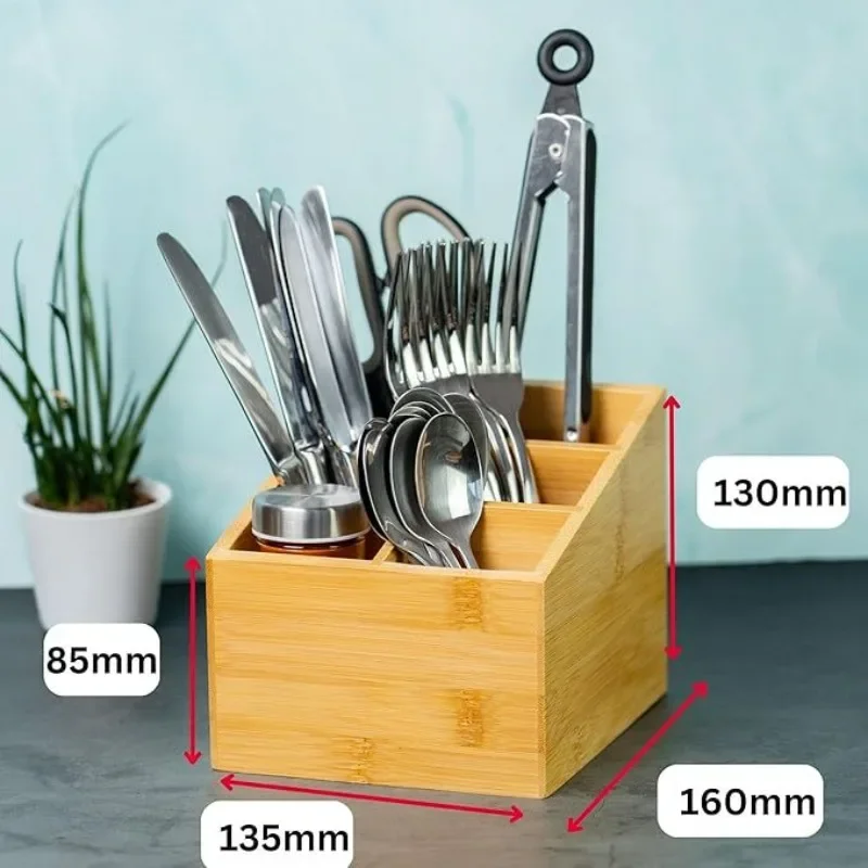 Bamboo Wood Desktop Storage Box Multifunctional Remote Control Holder for Living Room Study Office