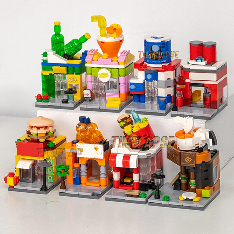 Nuovo ristorante fai da te caffè latte tè negozio Street View Food House Building Blocks Kit ragazze mattoni modello di film giocattolo per bambini