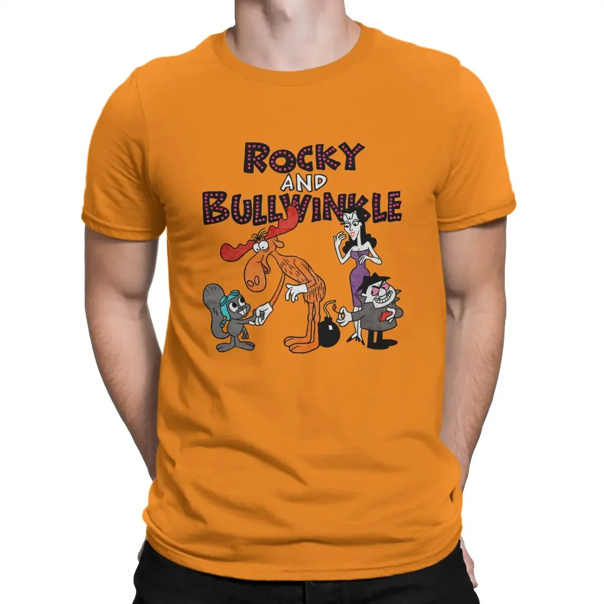 Men Jay Ward Cartoons T Shirt Rocky And Bullwinkle With Friends Cotton Tops Funny Short Sleeve Round Neck Tees Printing T-Shirts